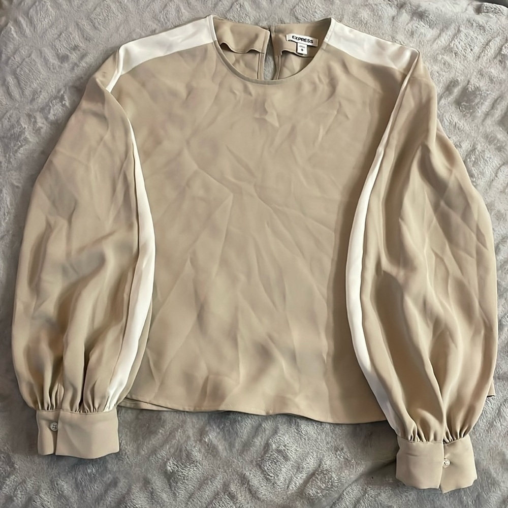 EXPRESS M tan blouse/dress shirt with white stripe on sleeves